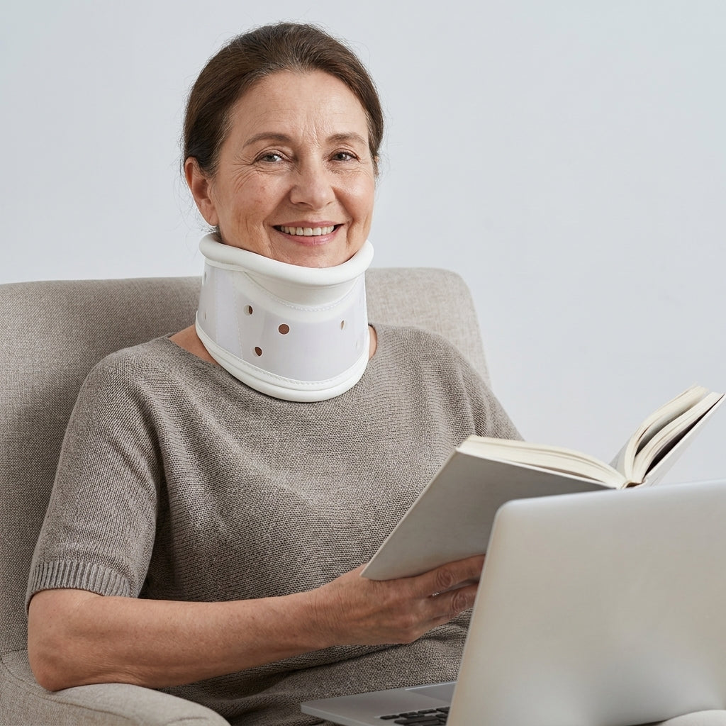 Collier cervical rigide porté par une femme 