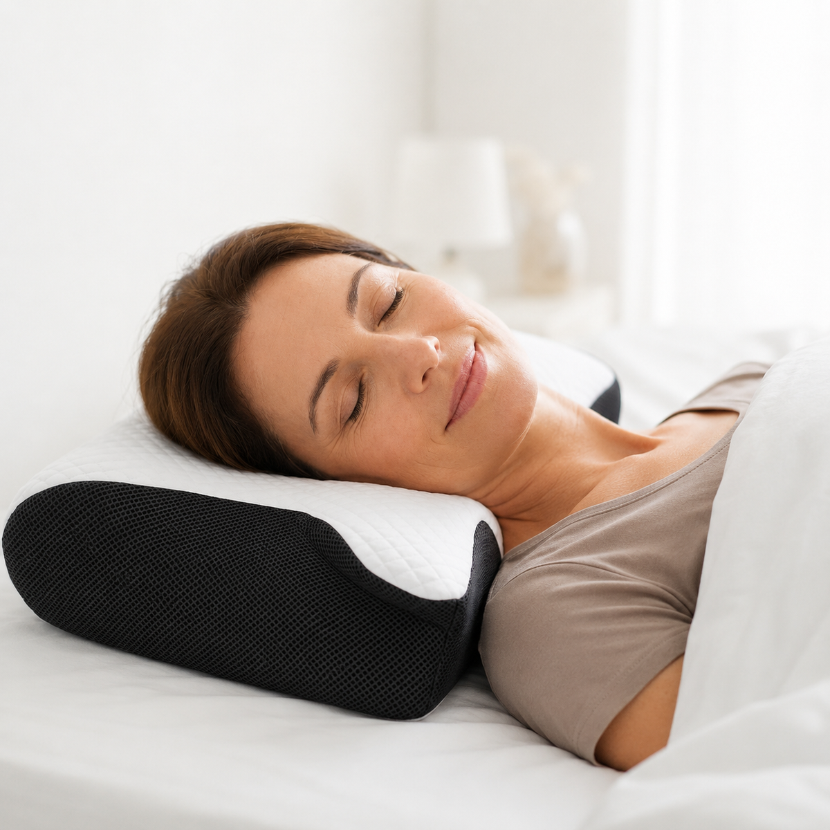 femme qui dort sur un oreiller contre les douleurs cervicales 