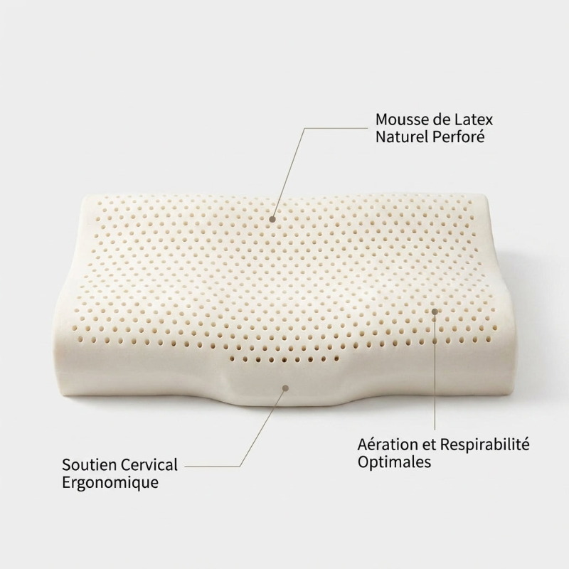 Oreiller latex soutien cervical vue de face