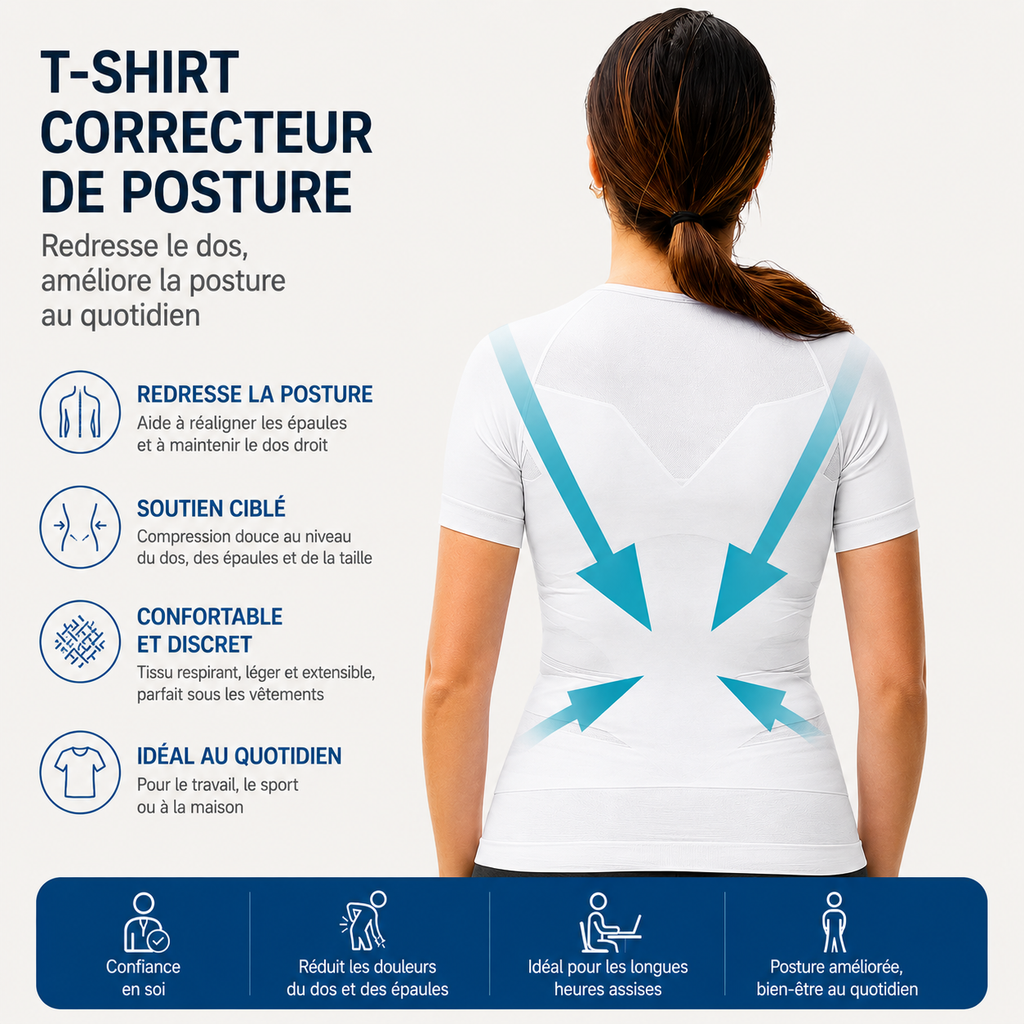 Tee shirt correcteur de posture vu de dos 
