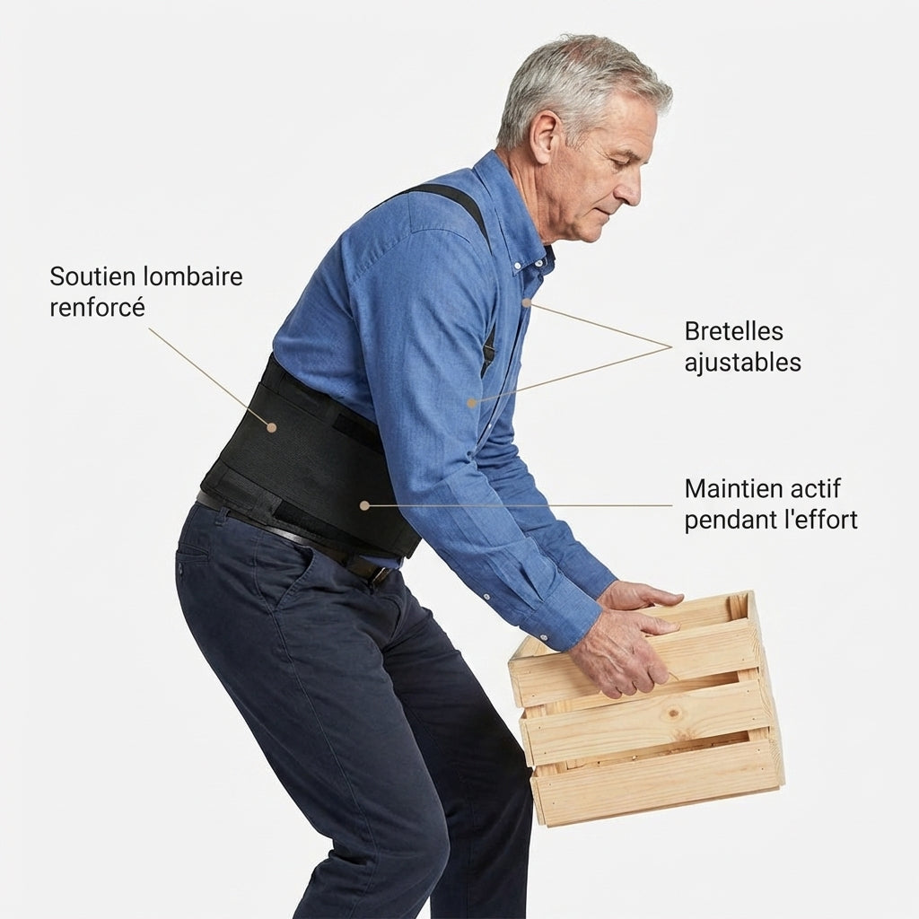 Ceinture lombaire travail portée par un homme âgé