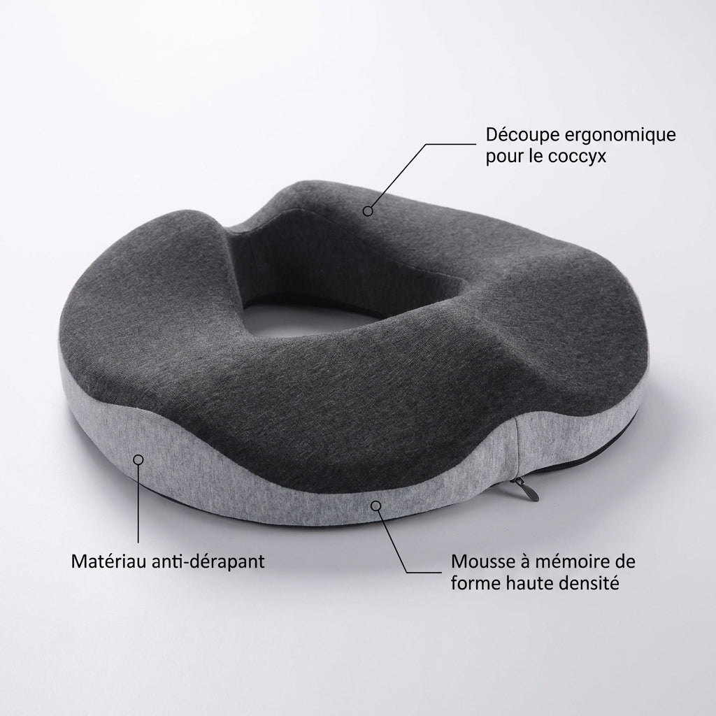 Coussin bouée coccyx - matériau respirant et housse amovible