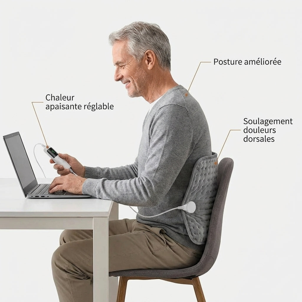 Coussin chauffant dos ventre utilisé par un homme Image
